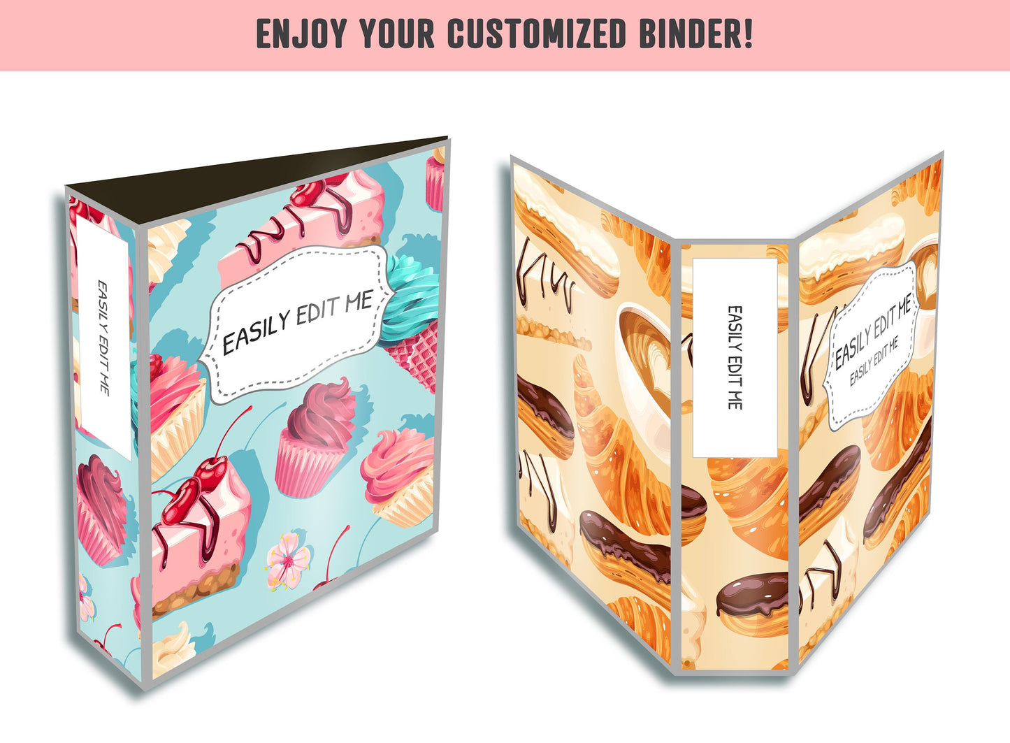 Food Binder Cover, 10 Printable & Editable Binder Covers+Spines, Teacher/School Binder, Planner Cover Template, Binder Insert, Croissant PDF
