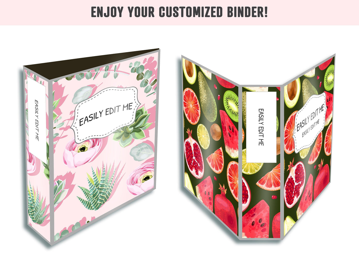 Fruit and Floral Binder Cover, 10 Printable & Editable Binder Covers+Spines, Teacher/School Binder, Planner Cover Template, Binder Inserts