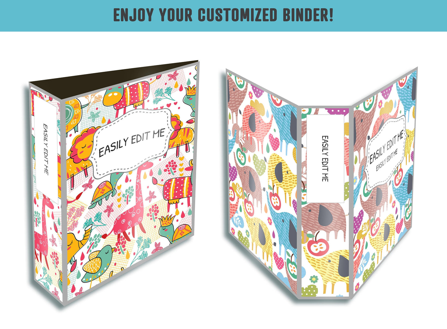Animal Planner Covers, 10 Editable Binder Covers and Spines, Binder Cover Printable, Teacher/School Binder Template, Binder Insert, Owl, Cat