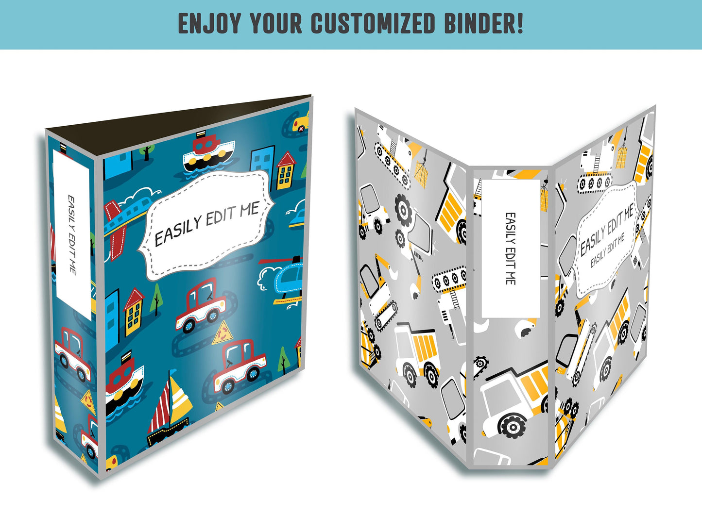 Vehicle Binder Covers, 10 Printable/Editable Binder Covers & Spines, Teacher/School Binder, Planner Template, Transportation Binder Inserts