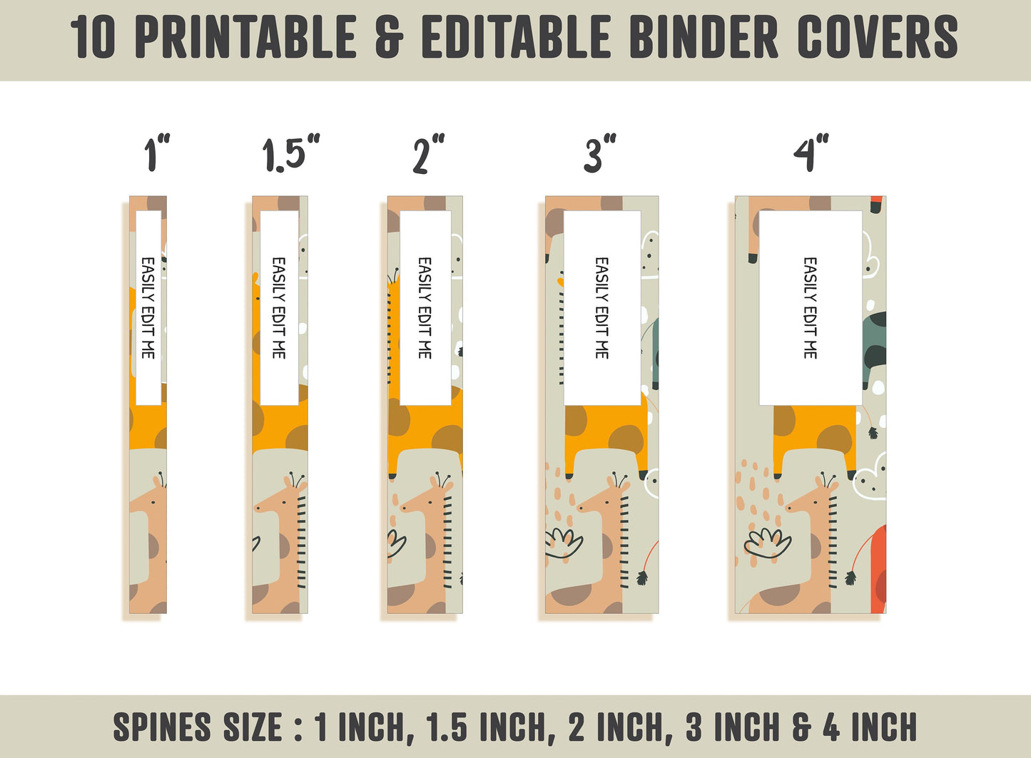 Animal Binder Covers, 10 Printable/Editable Binder Covers & Spines, Teacher/School Binder, Planner Template, Binder Inserts Dinosaur Giraffe