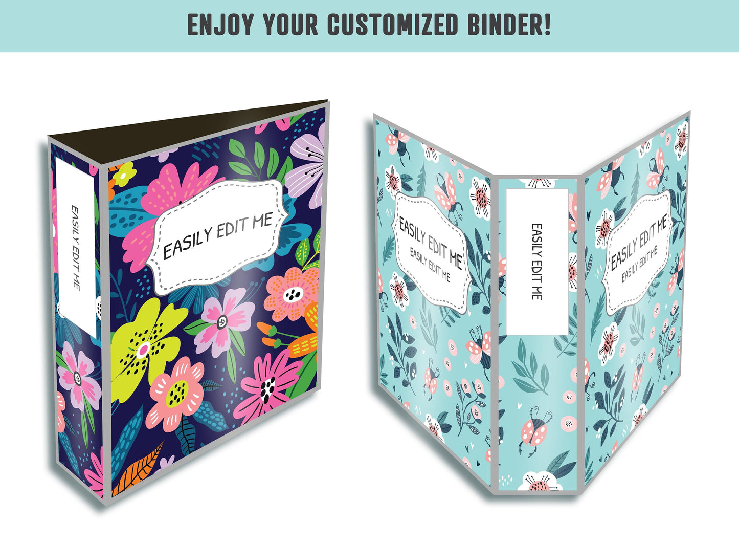 Binder Cover and Spine, 10 Printable/Editable Covers + Spines Binder Insert Planner Cover Teacher/School Binder Cover Template Floral/Flower