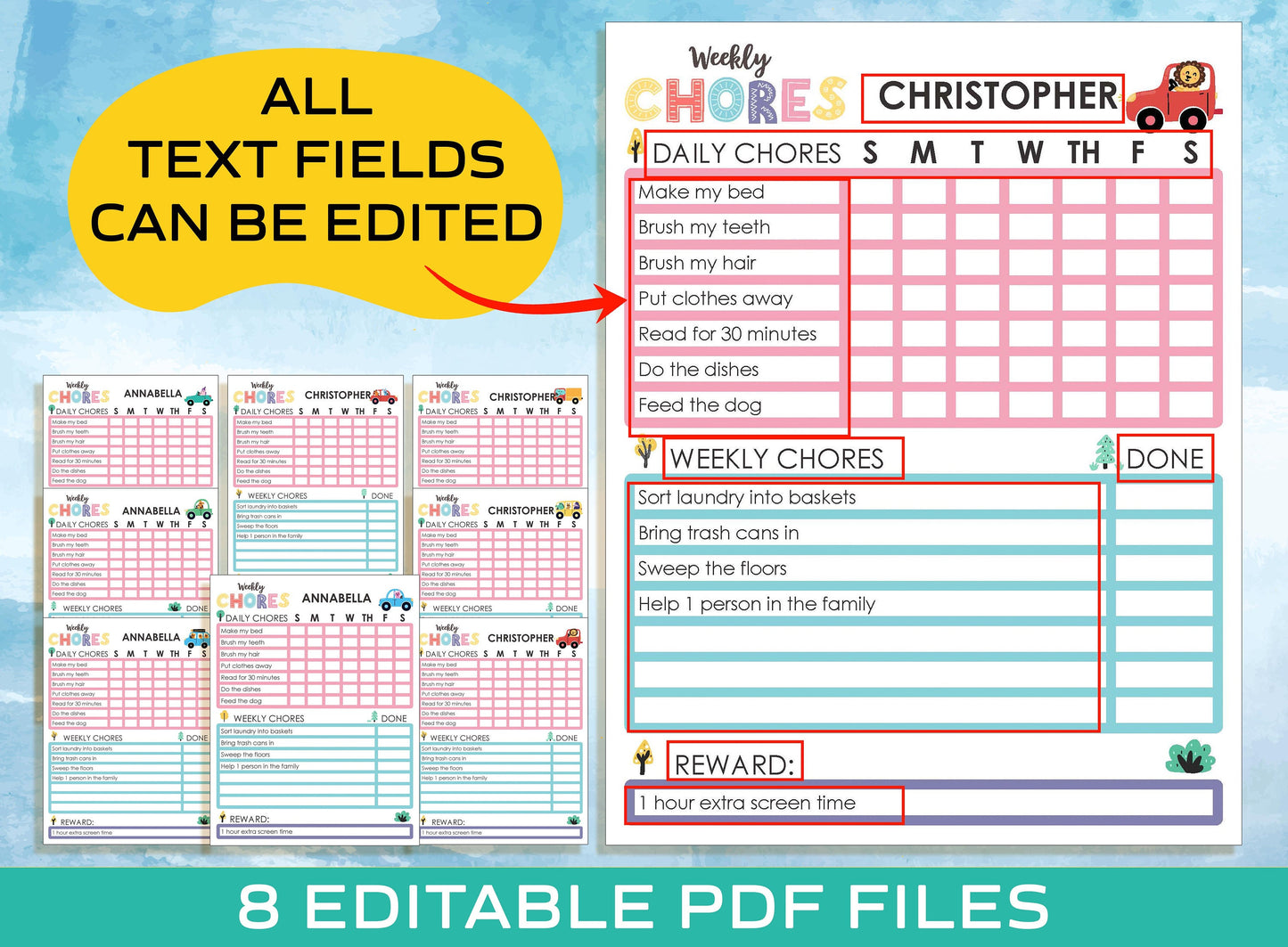 Chore Chart for Kids, Printable/Editable Chore Chart for Kids, Child Responsibility, Boys & Girls To Do List, Reward Chart, Schedule/Routine