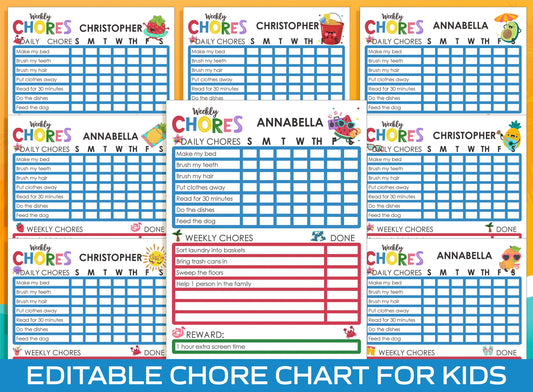 Chore Chart for Kids - Summer, Printable/Editable Chore Chart for Kids, Child Responsibility, Boys & Girls To Do List, Reward Chart, Routine