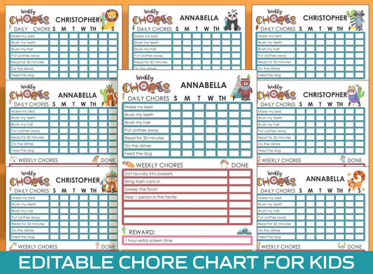 Chore Chart for Kids, Tribal Animal, Printable/Editable Chore Chart for Kids, Responsibility, Boys & Girls To Do List, Reward Chart, Routine
