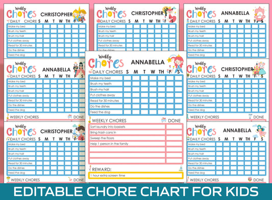 Chore Chart for Kids - Princess, Printable/Editable Chore Chart for Kids, Child Responsibility, Boys/Girls To Do List, Reward Chart/Routine