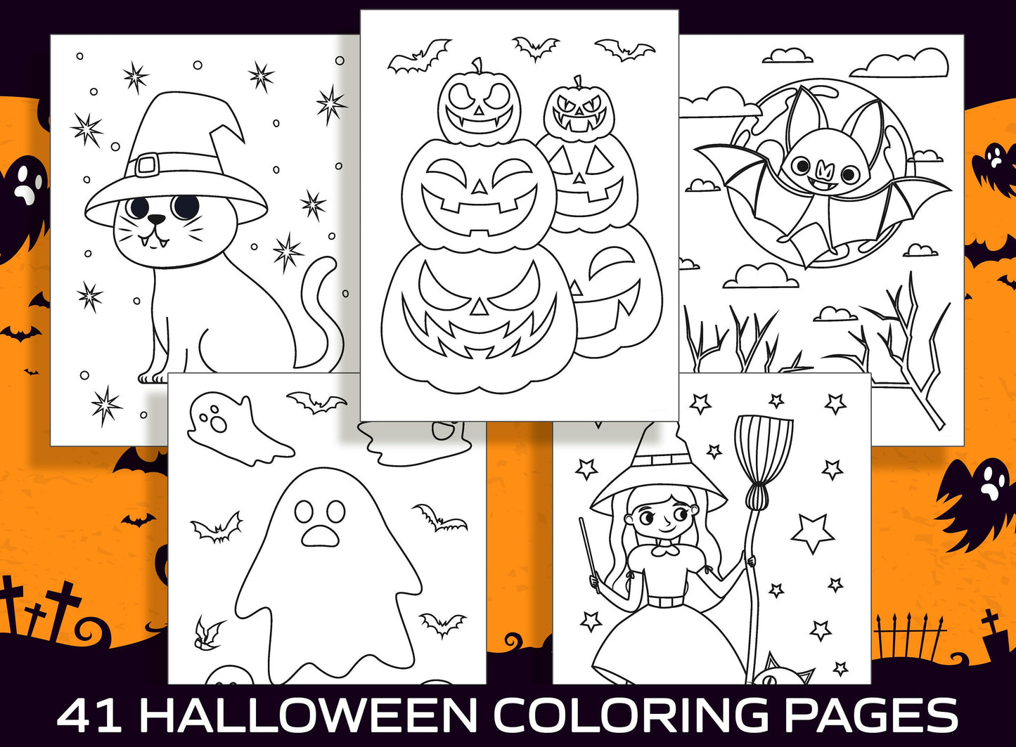 New Fun Halloween Activity, Over 41 Printable Coloring Pages for Kids, Boys, Girls, Teens, Adults, Perfect for Party Activity, Coloring Book