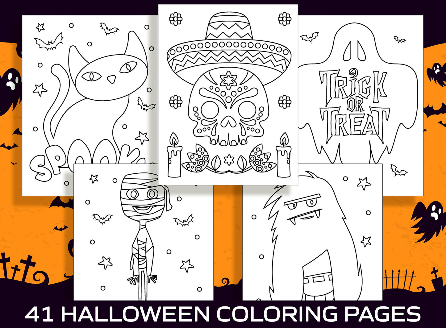 New Fun Halloween Activity, Over 41 Printable Coloring Pages for Kids, Boys, Girls, Teens, Adults, Perfect for Party Activity, Coloring Book