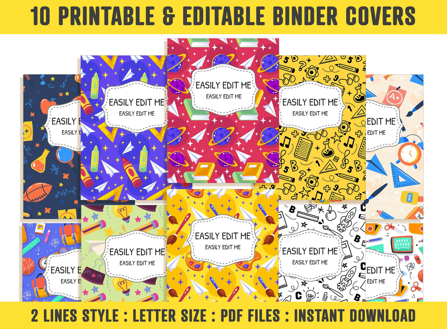 Back To School Binder Cover, 10 Printable & Editable Binder Covers + Spines, Binder Inserts, Teacher/School Planner Cover, Student Binder