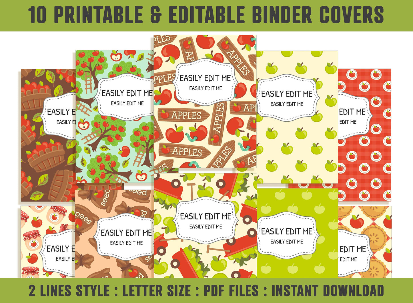 Love The Apples Binder Cover, 10 Printable & Editable Binder Covers + Spines, Binder Inserts, Teacher/School Planner Cover Template