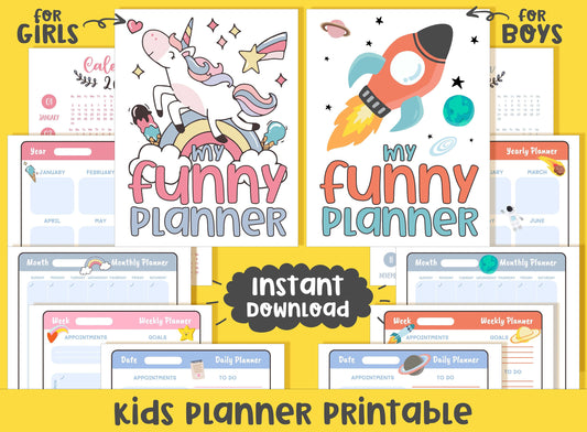 Kids Planner Printable, 2024 Planner, My Funny Planner for Kids, Boys, Girls, Teens, Children's Daily Weekly, Monthly/Yearly  Planner