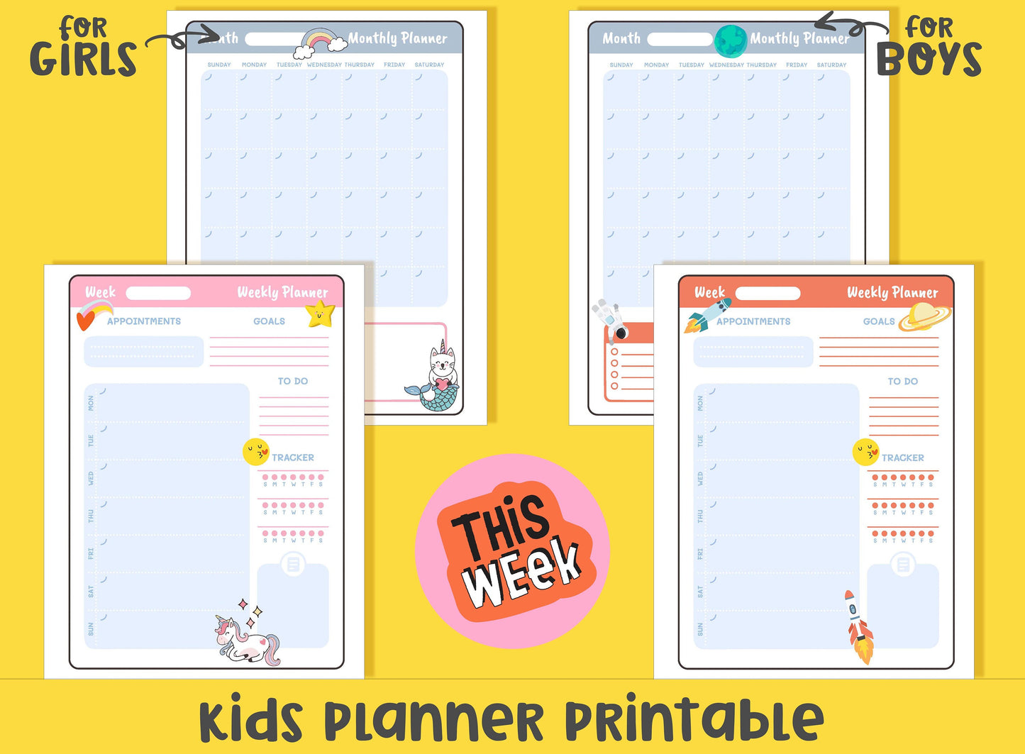 Kids Planner Printable, 2024 Planner, My Funny Planner for Kids, Boys, Girls, Teens, Children's Daily Weekly, Monthly/Yearly  Planner