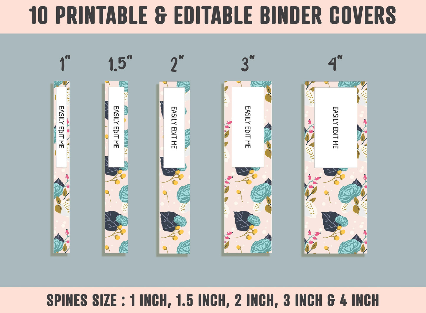 Flower Binder Cover, 10 Printable & Editable Binder Covers + Spines, Binder Inserts, Teacher/School Planner Cover Template, Floral Binder