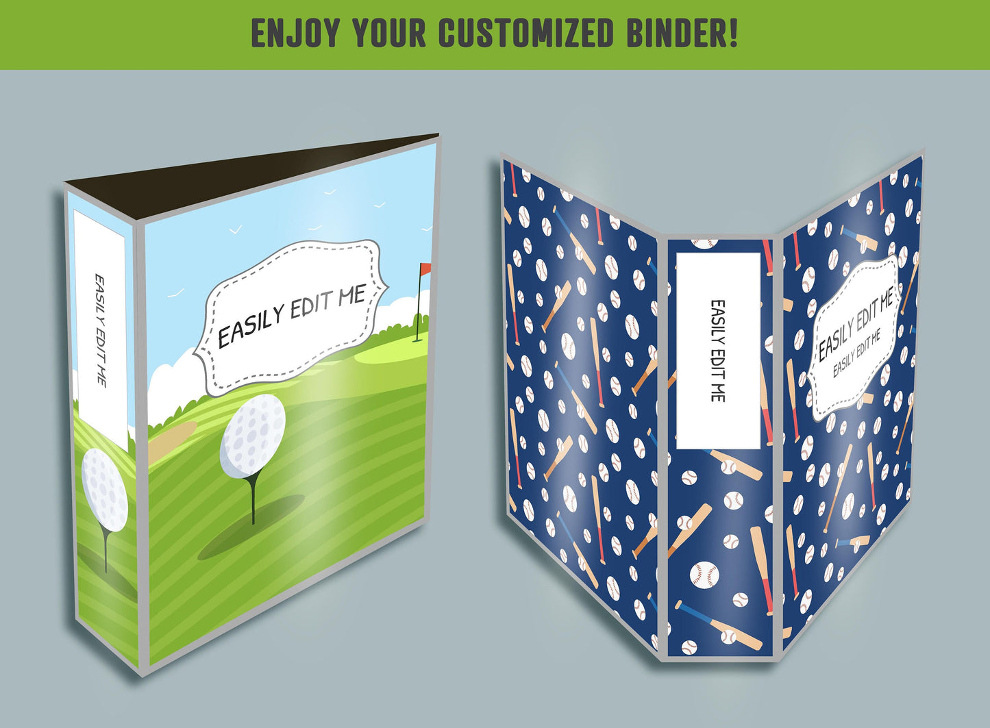 Golf, Marine and Baseball Binder Cover, 10 Printable & Editable Binder Covers+Spines, Binder Inserts, Teacher/School Planner Cover Template