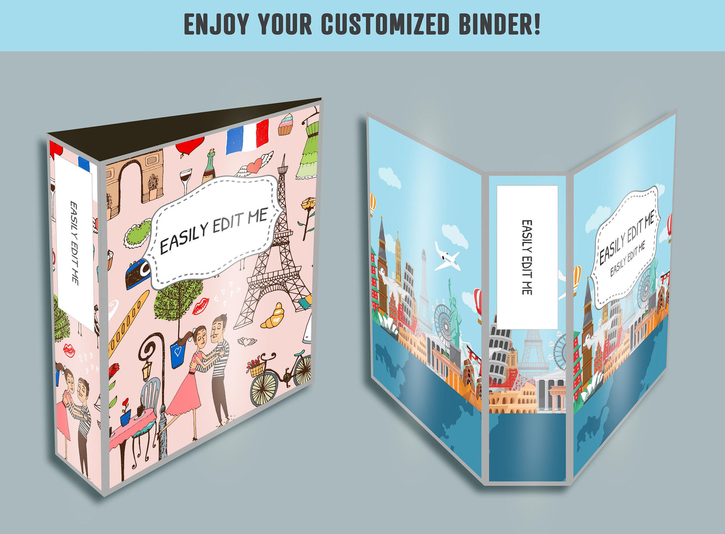 Travel To World, Cultural Travel Binder Cover, 10 Printable & Editable Binder Covers+Spines, Binder Inserts, Teacher/School Planner Template