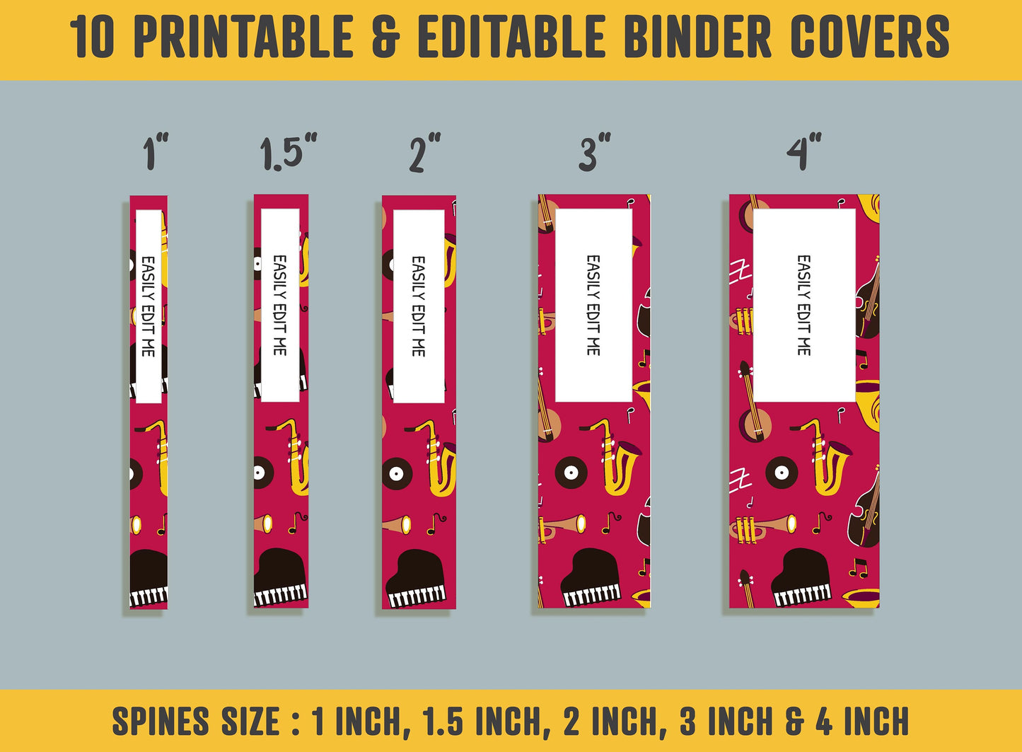 Musical Instruments Binder Cover, 10 Printable & Editable Binder Covers + Spines, Binder Inserts, Teacher/School Planner Cover Template