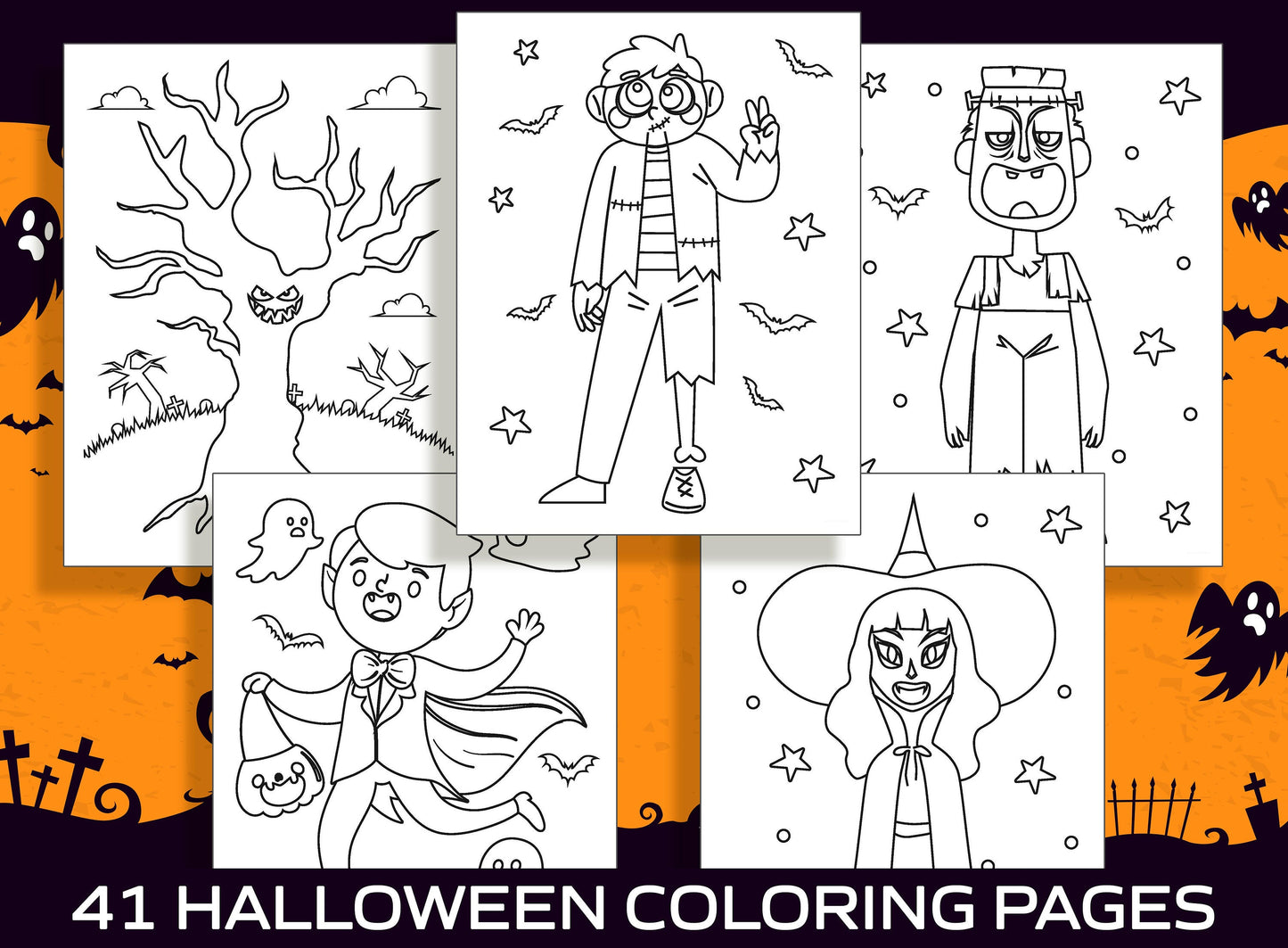 New Fun Halloween Activity, Over 41 Printable Coloring Pages for Kids, Boys, Girls, Teens, Adults, Perfect for Party Activity, Coloring Book