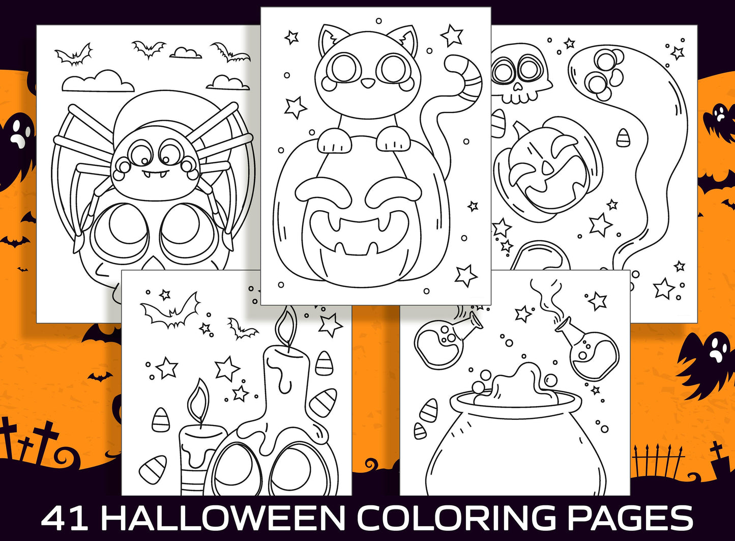 New Fun Halloween Activity, Over 41 Printable Coloring Pages for Kids, Boys, Girls, Teens, Adults, Perfect for Party Activity, Coloring Book