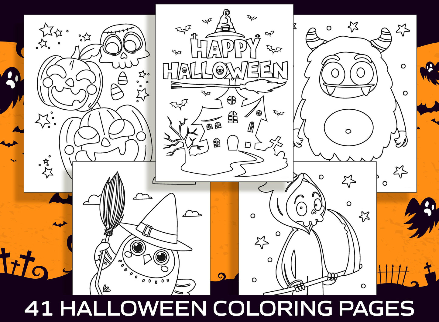 New Fun Halloween Activity, Over 41 Printable Coloring Pages for Kids, Boys, Girls, Teens, Adults, Perfect for Party Activity, Coloring Book