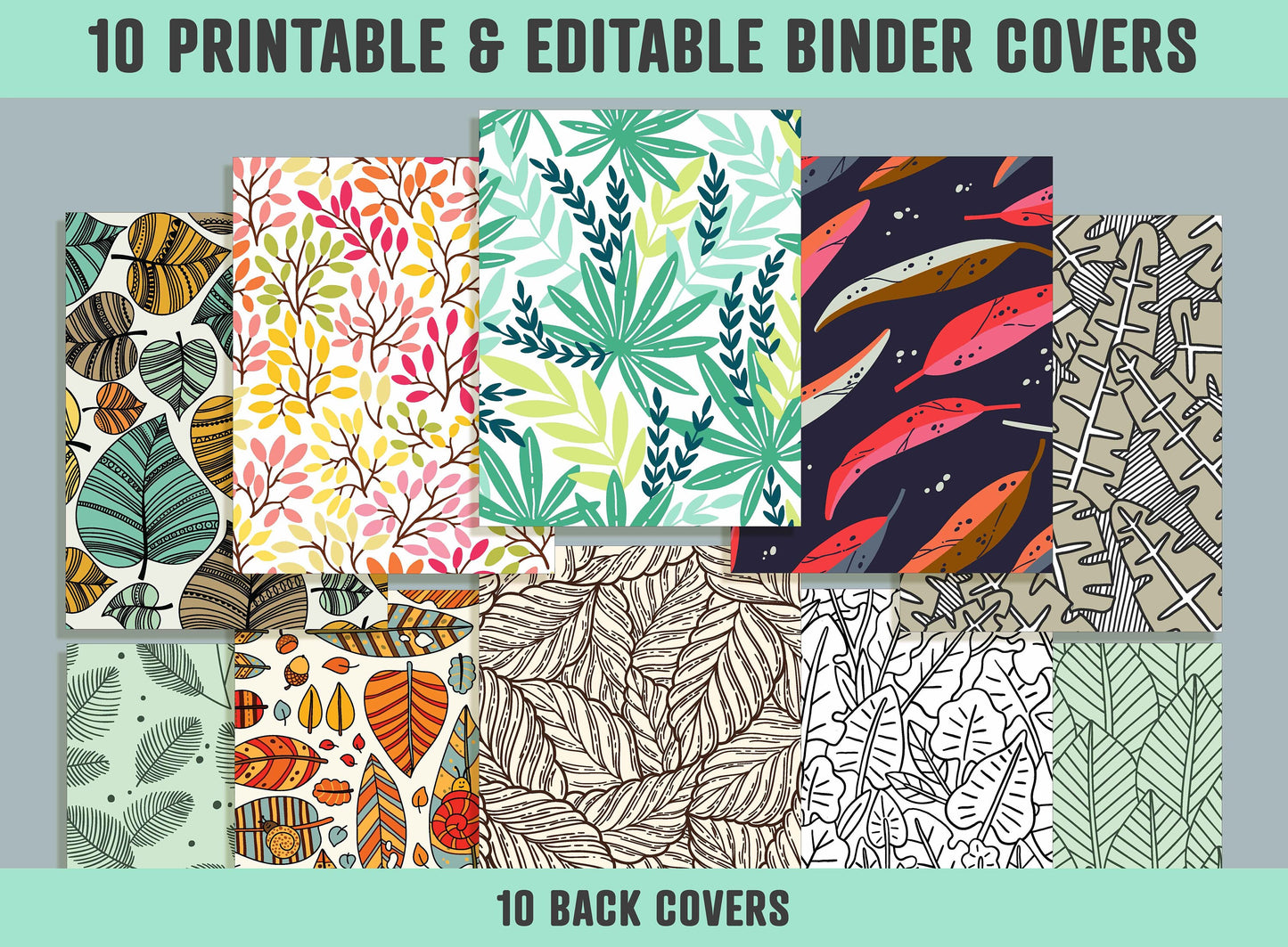 Leaves Binder Cover, 10 Printable & Editable Binder Covers + Spines, Amazing Leaf Binder Inserts, Teacher/School Planner Cover Template