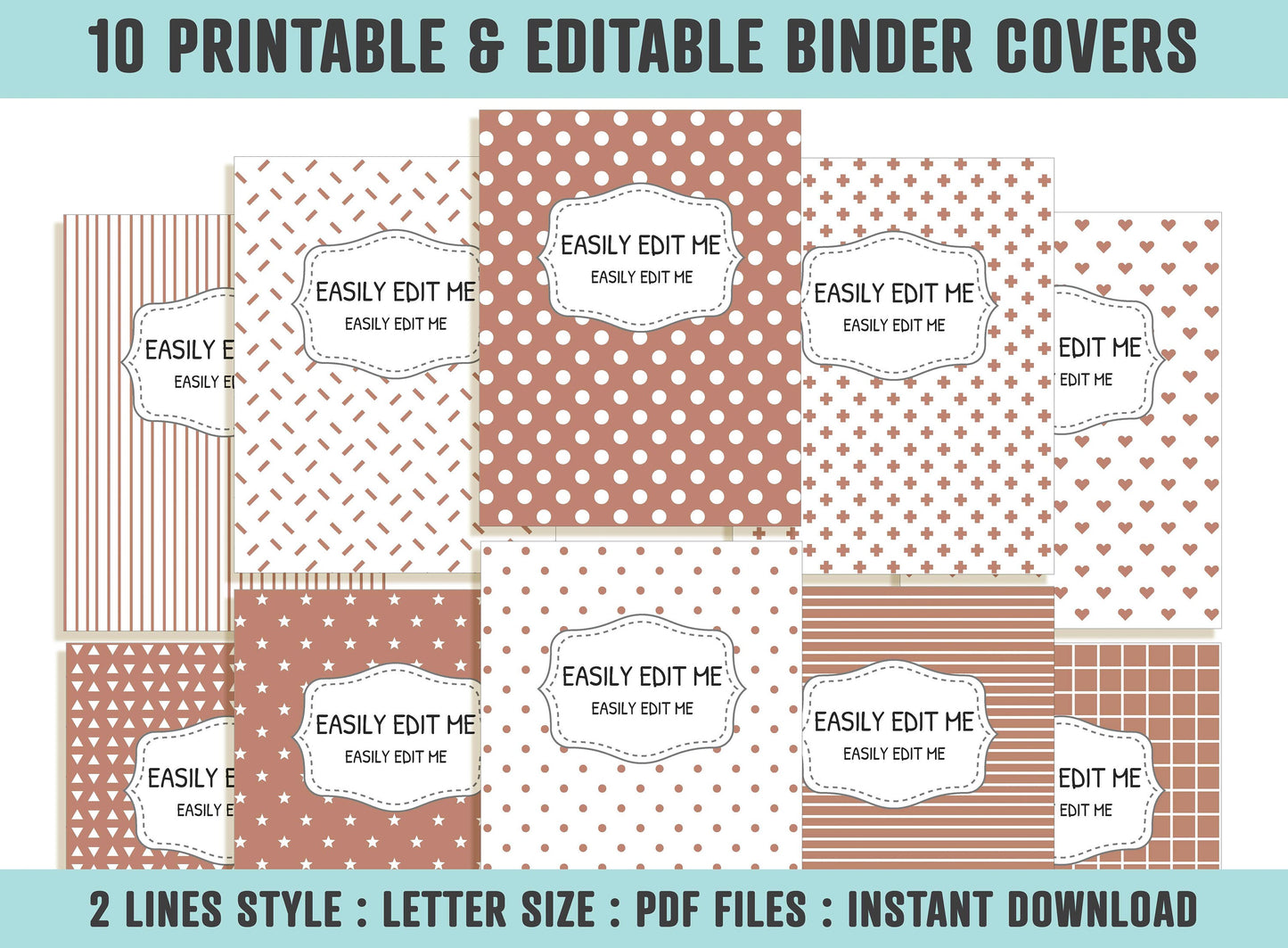 Planner Cover Pages - Earth Tone, 10 Editable Binder Covers and Spines, Binder Cover Printable, Teacher/School Binder Page, Binder Inserts