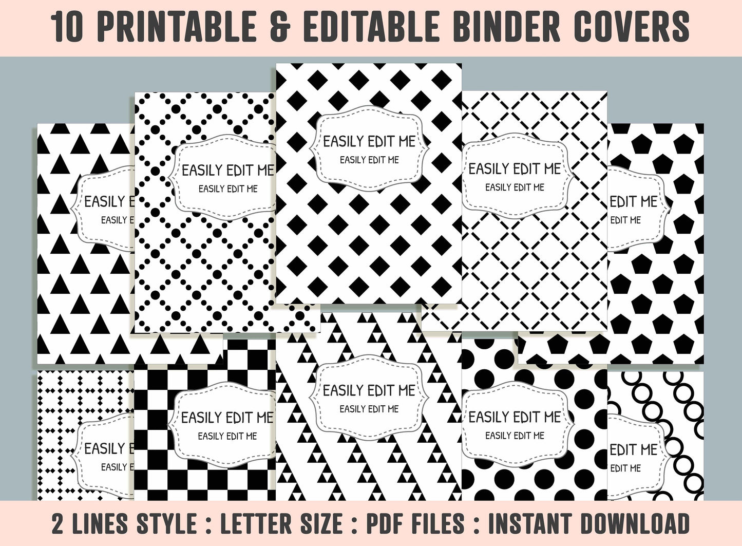 Abstract Black and White Binder Cover, 10 Printable & Editable Binder Covers + Spines, Binder Inserts, Teacher/School Planner Template