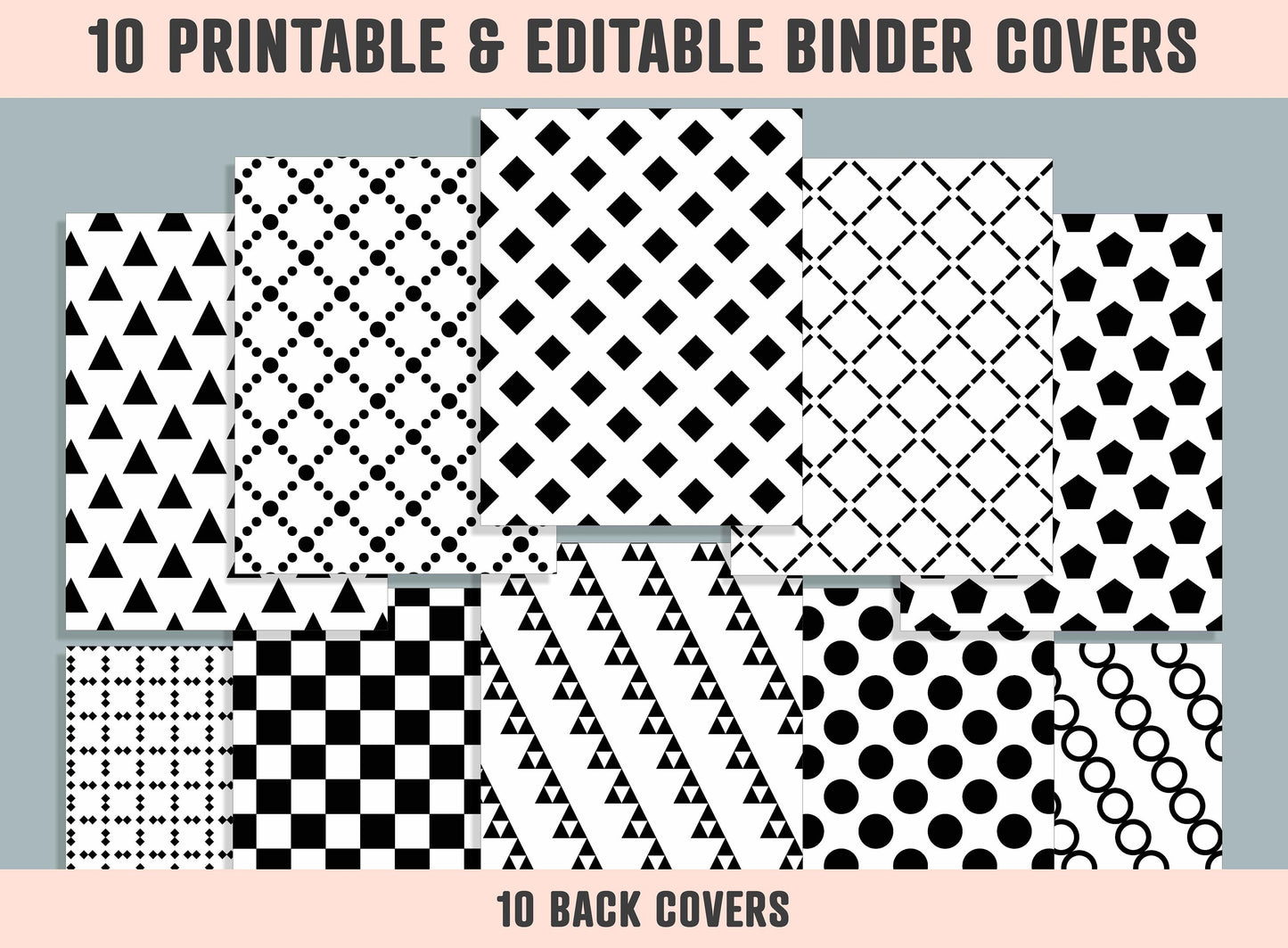 Abstract Black and White Binder Cover, 10 Printable & Editable Binder Covers + Spines, Binder Inserts, Teacher/School Planner Template