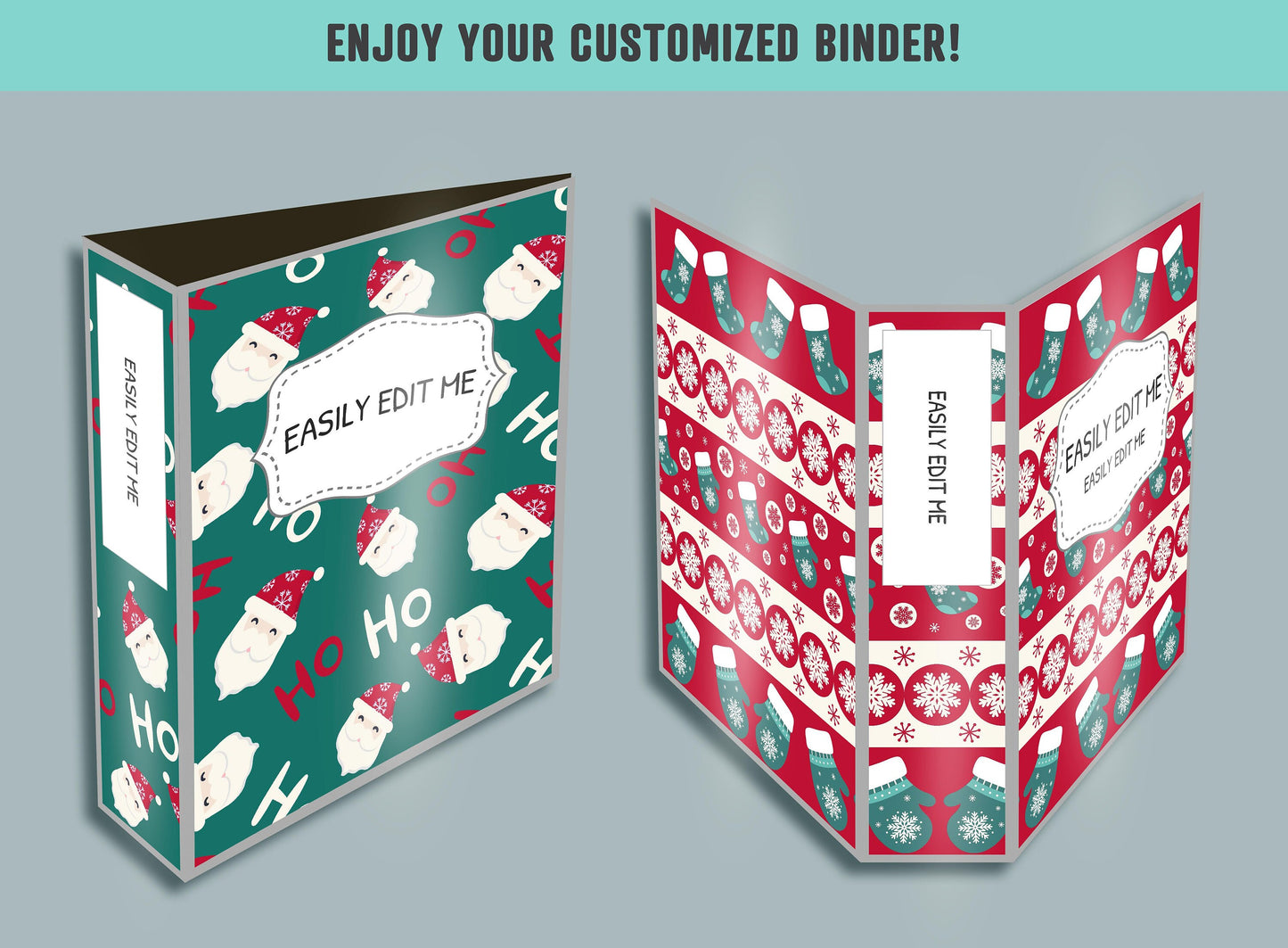 Christmas Pattern Binder Cover, 10 Printable & Editable Binder Covers + Spines, Binder Inserts, Teacher/School Planner Template