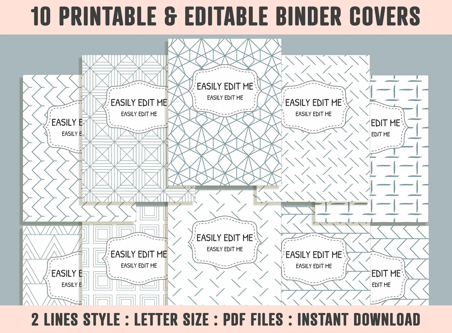Geometric Patterns Binder Cover, 10 Printable & Editable Binder Covers + Spines, Binder Inserts, Teacher/School Planner Template