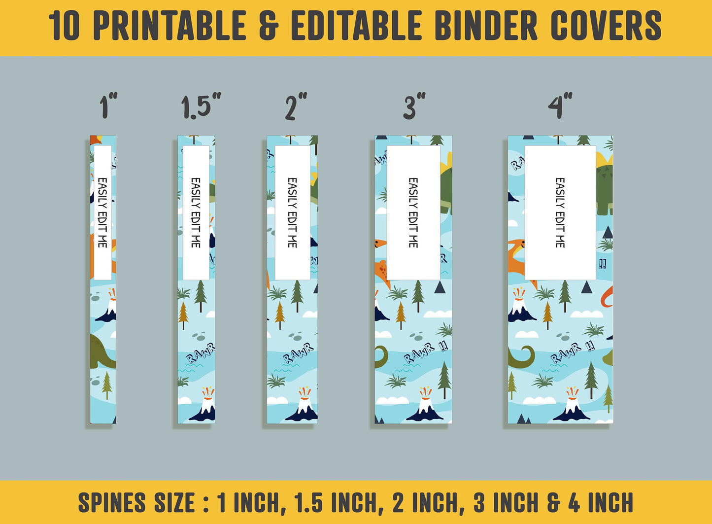 Cute Dinosaur Family Binder Cover, 10 Printable & Editable Binder Covers + Spines, Binder Inserts, Teacher/School Planner Cover Template