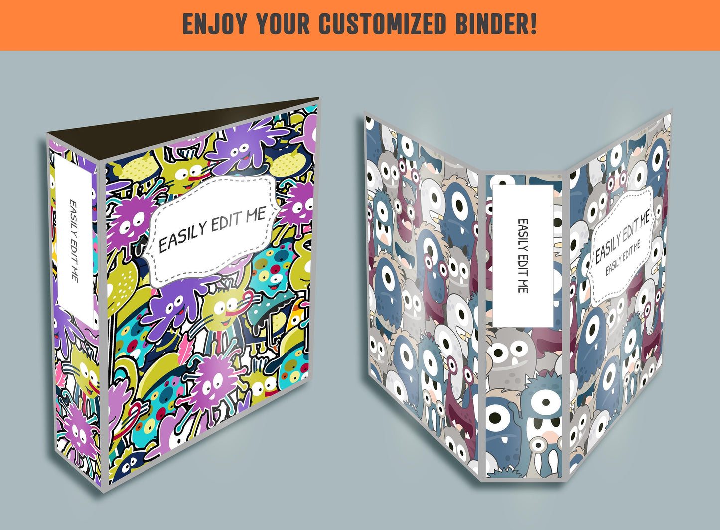 Monster Binder Cover, 10 Printable & Editable Binder Covers + Spines, Binder Inserts, Teacher/School Planner Cover Template