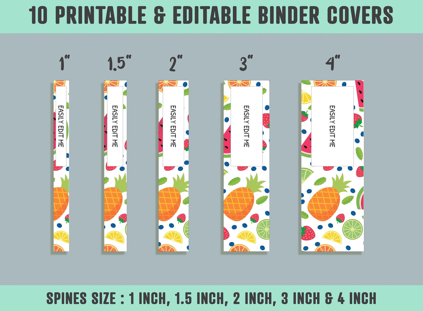 Summer Fruits and Berries Binder Cover, 10 Printable & Editable Covers+Spines, Teacher/School Binder, Planner Cover Template, Binder Inserts