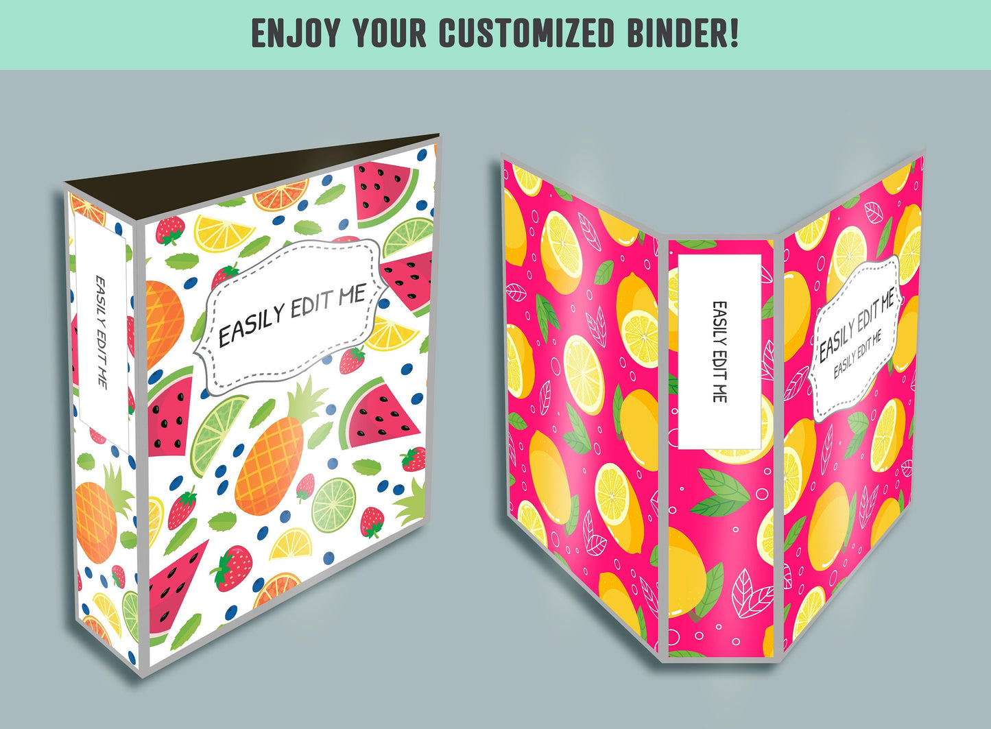 Summer Fruits and Berries Binder Cover, 10 Printable & Editable Covers+Spines, Teacher/School Binder, Planner Cover Template, Binder Inserts