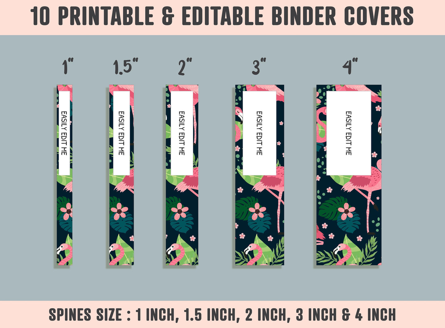 Flamingos in Different Poses Binder Cover, 10 Printable & Editable Covers + Spines, Teacher/School Binder Labels, Inserts, Planner Template