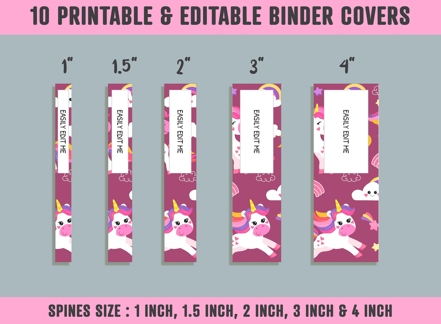 Colorful Unicorn Binder Cover, 10 Printable & Editable Covers + Spines, Teacher/School Binder Labels, Folder Inserts, Planner Template