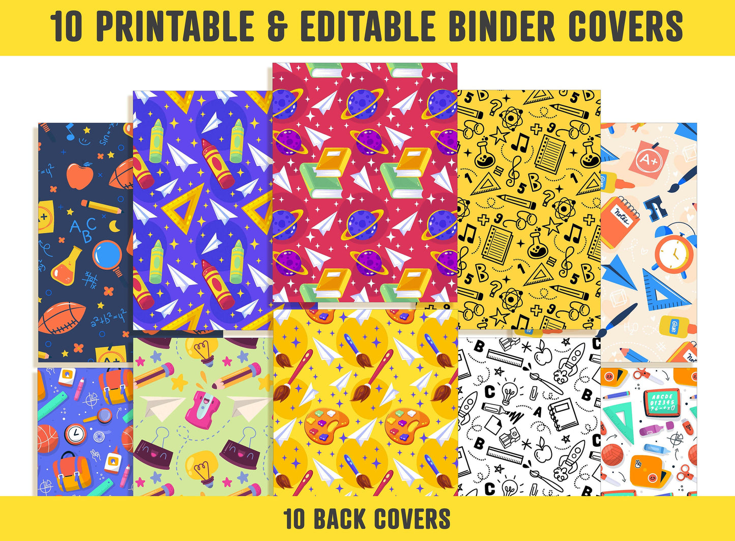 Back To School Binder Cover, 10 Printable & Editable Binder Covers + Spines, Binder Inserts, Teacher/School Planner Cover, Student Binder