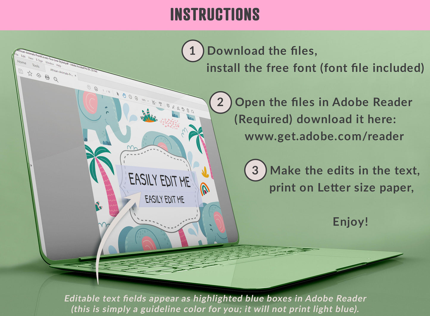 African Animals Binder Cover, 10 Printable & Editable Covers + Spines, Teacher/School Binder Labels, Folder Inserts, Planner Template