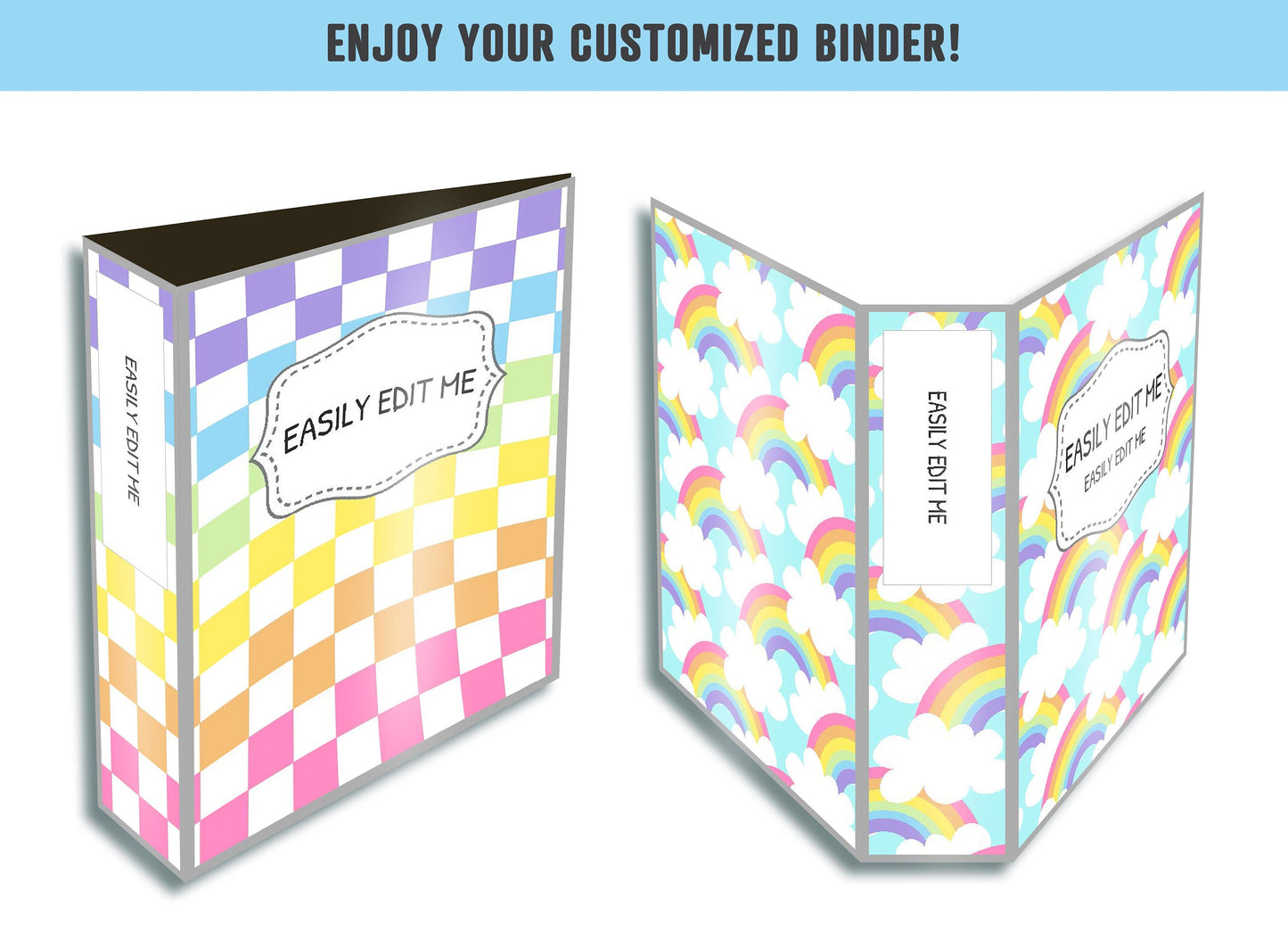 Sweet Rainbow Binder Cover, 10 Printable & Editable Binder Covers + Spines, Binder Inserts, Teacher/School Planner Cover Template