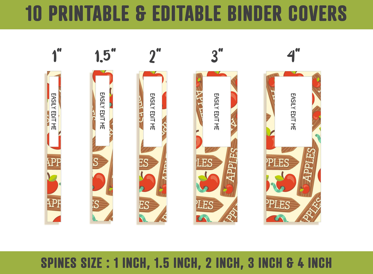 Love The Apples Binder Cover, 10 Printable & Editable Binder Covers + Spines, Binder Inserts, Teacher/School Planner Cover Template