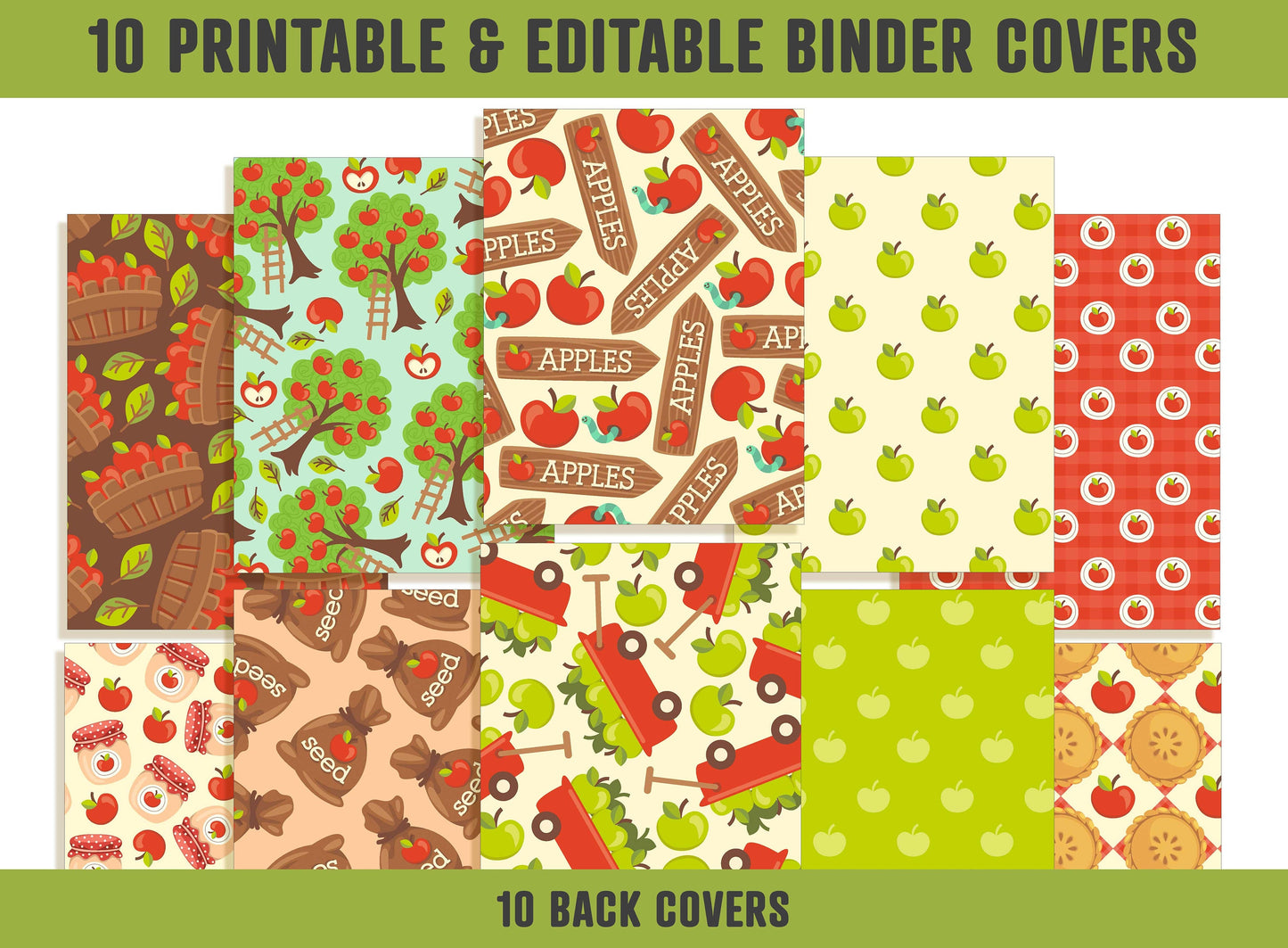 Love The Apples Binder Cover, 10 Printable & Editable Binder Covers + Spines, Binder Inserts, Teacher/School Planner Cover Template