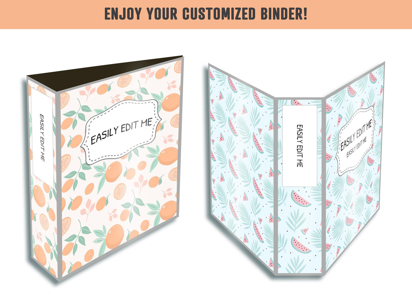 Tropical Fruits and Berries Binder Cover, 10 Printable & Editable Binder Covers+Spines, Binder Inserts,Teacher/School Planner Cover Template