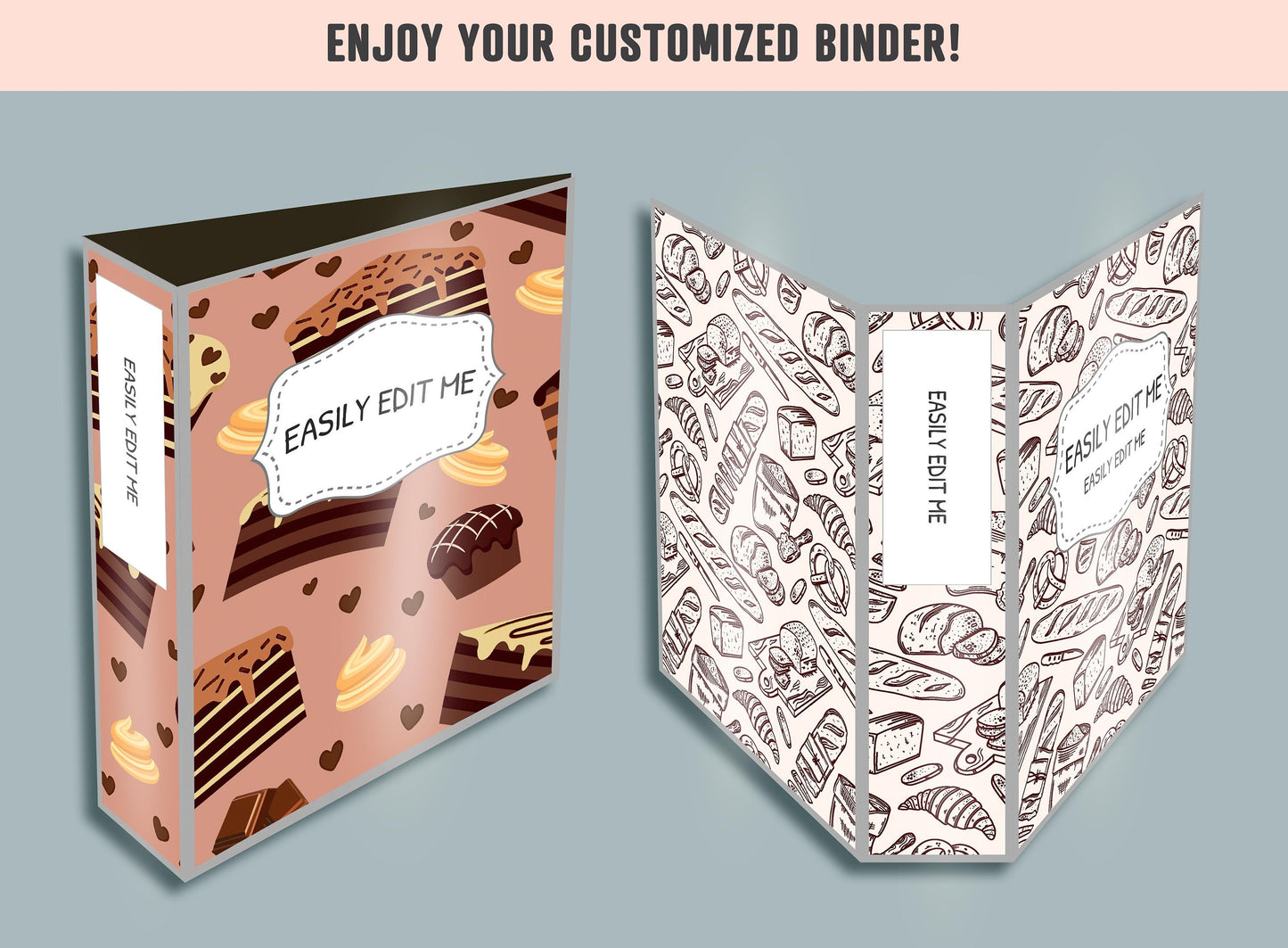 Bakery Binder Cover (Bread, Cake, Brownie, Bun, Croissant...), 10 Printable & Editable Covers+Spines, Teacher/School Binder Label/Template