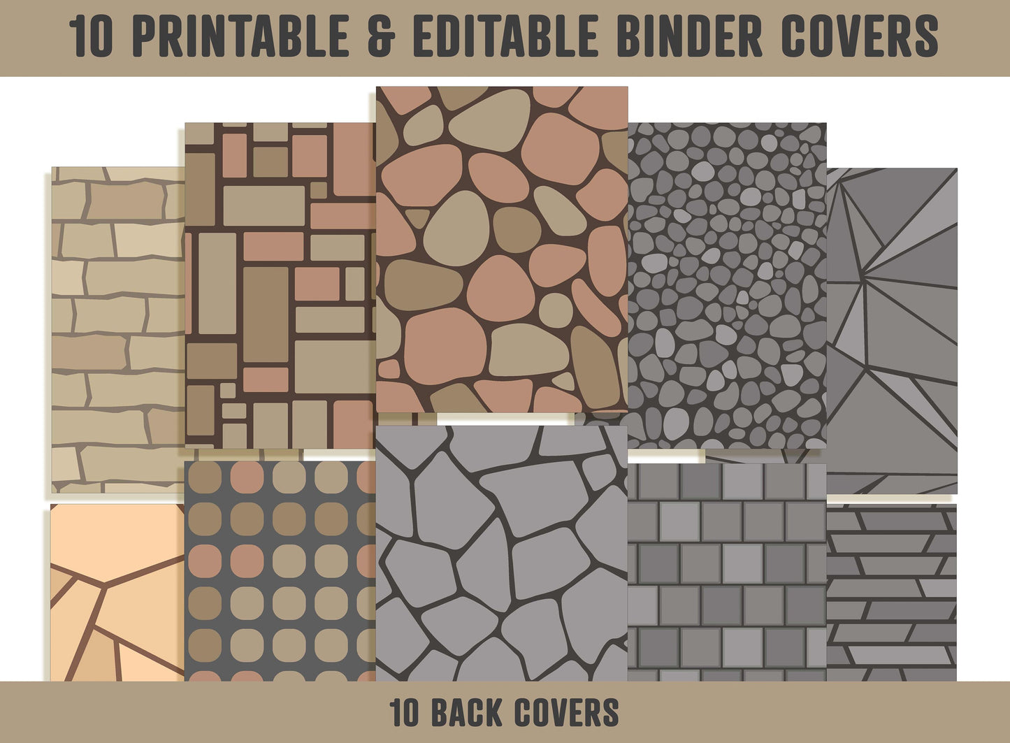 Paving Stones Street Binder Cover, 10 Printable & Editable Binder Covers + Spines, Binder Inserts, Teacher/School Planner Cover Template