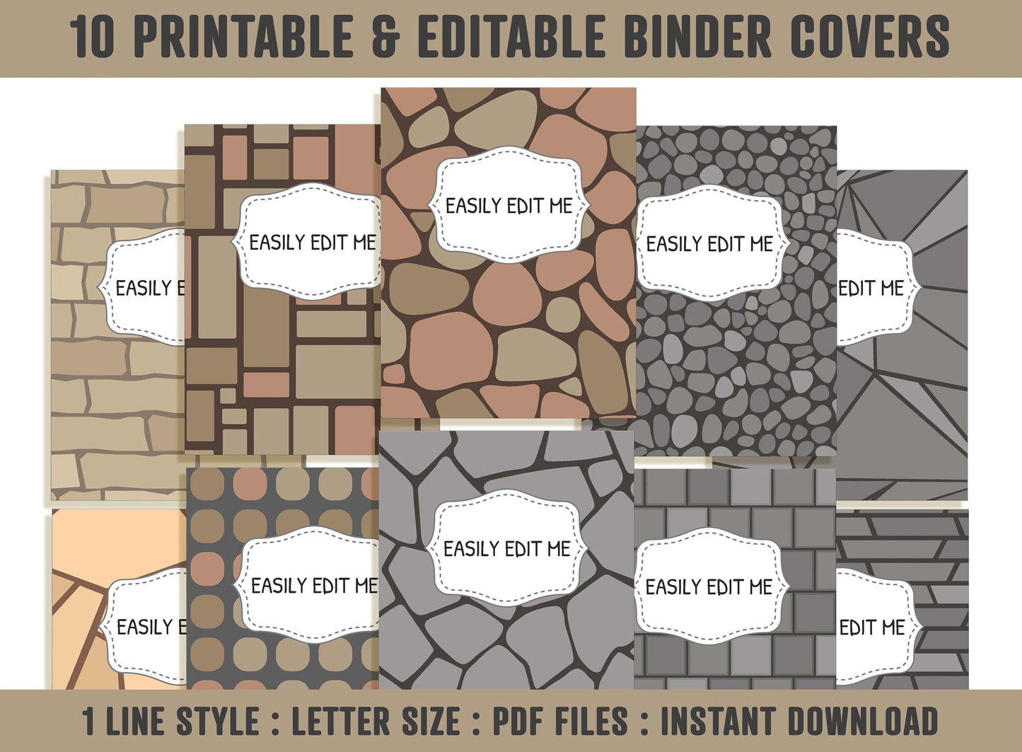 Paving Stones Street Binder Cover, 10 Printable & Editable Binder Covers + Spines, Binder Inserts, Teacher/School Planner Cover Template
