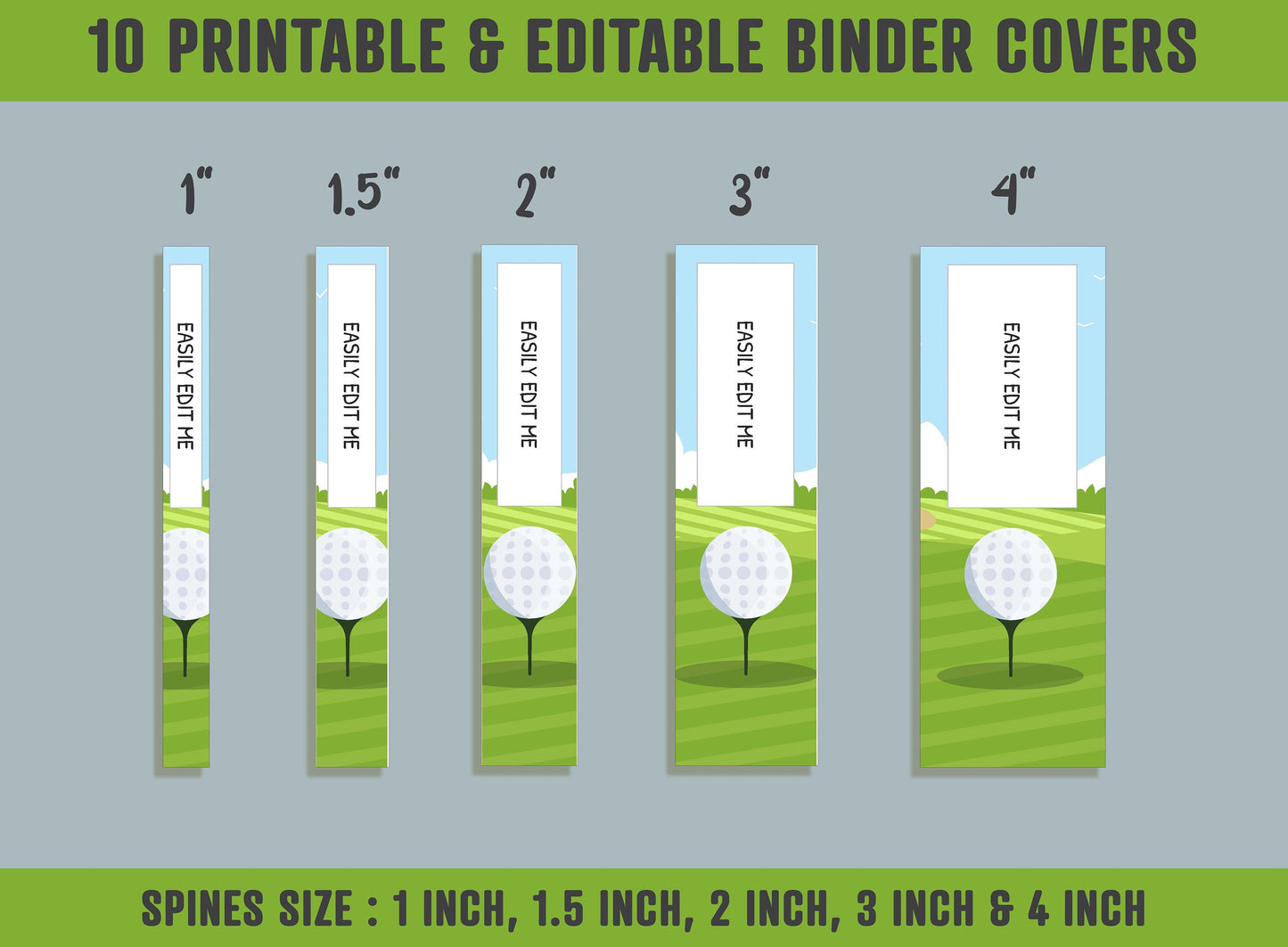 Golf, Marine and Baseball Binder Cover, 10 Printable & Editable Binder Covers+Spines, Binder Inserts, Teacher/School Planner Cover Template