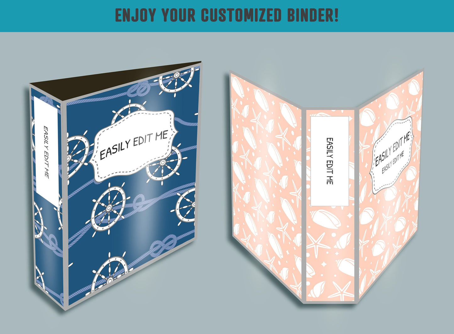 Marine Binder Cover, 10 Printable & Editable Binder Covers + Spines, Binder Inserts, Teacher/School Planner Cover Template
