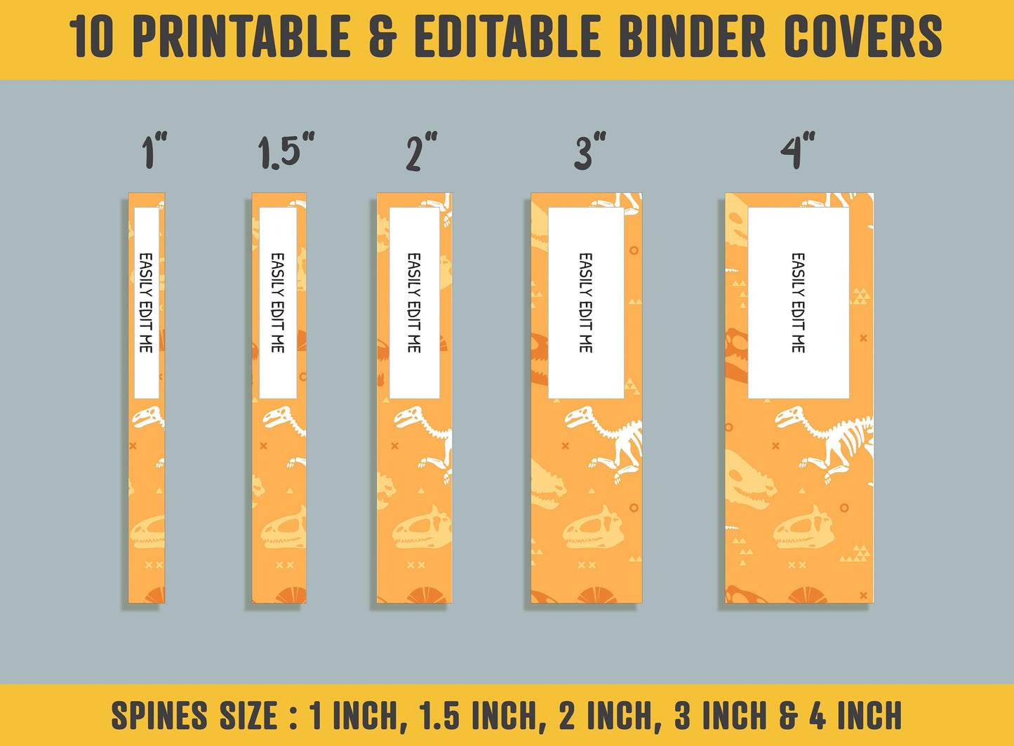 Dinosaur Skeleton Binder Cover, 10 Printable/Editable Binder Covers+Spines, Binder Insert, Planner Template for Teacher/School, Binder Label