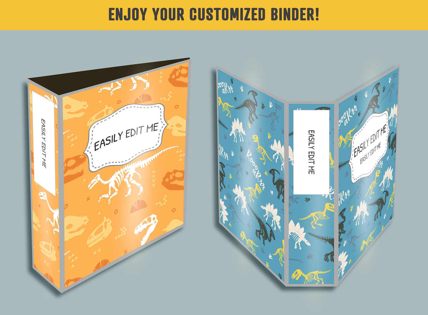 Dinosaur Skeleton Binder Cover, 10 Printable/Editable Binder Covers+Spines, Binder Insert, Planner Template for Teacher/School, Binder Label