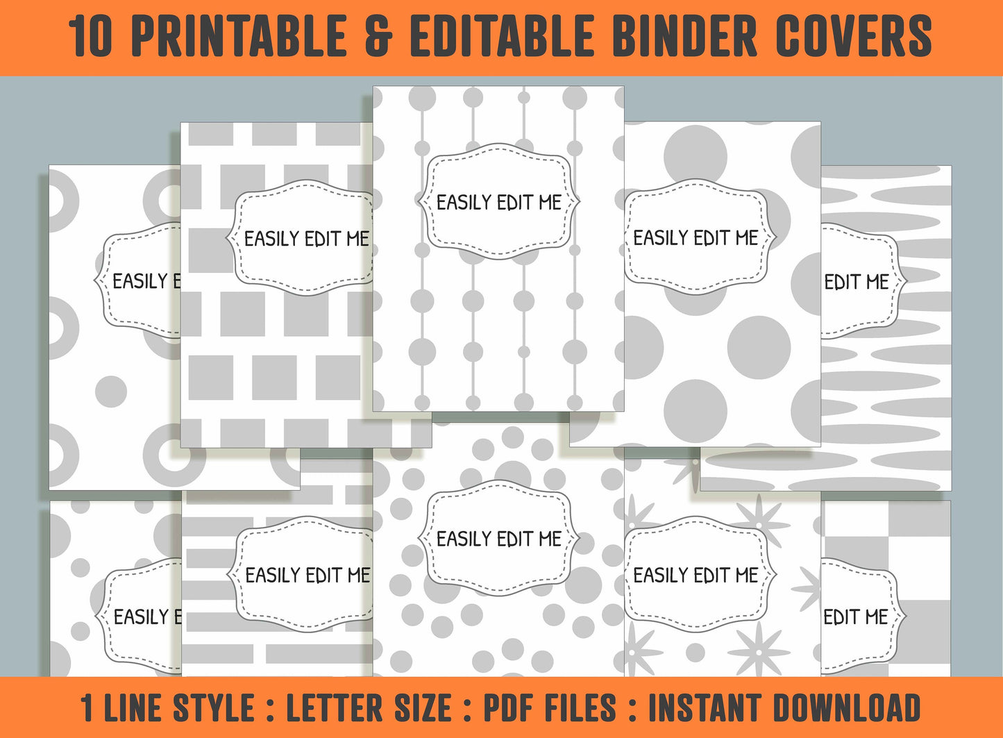 Geometric Patterns Collection Binder Covers, 10 Printable & Editable Binder Covers + Spines, Teacher/School Planner Template/Label/Insert