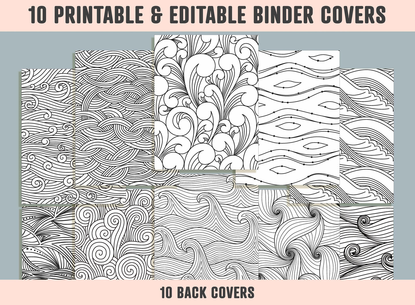 Abstract Wave Binder Cover, 10 Printable & Editable Binder Covers + Spines, Binder Inserts, Teacher/School Planner Cover Template